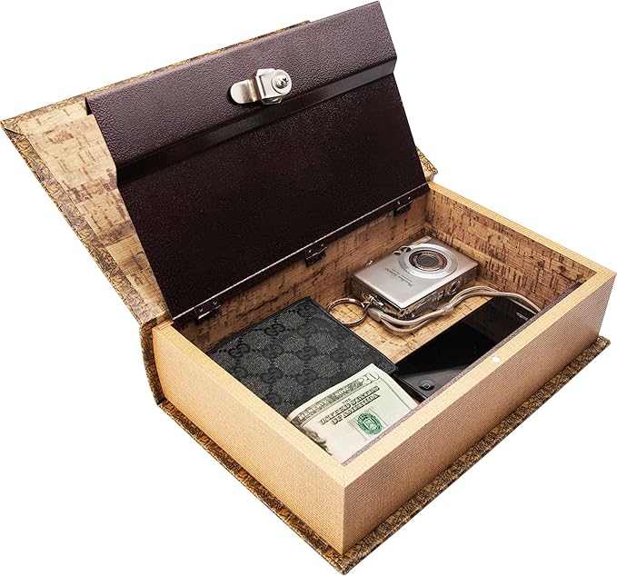 Barska Antique Map Book Safe with Key Lock – Hidden Diversion Lock Box with Magnetic Closure – Concealed Steel Compartment for Cash, Jewelry, and Valuables – Home or Office Security