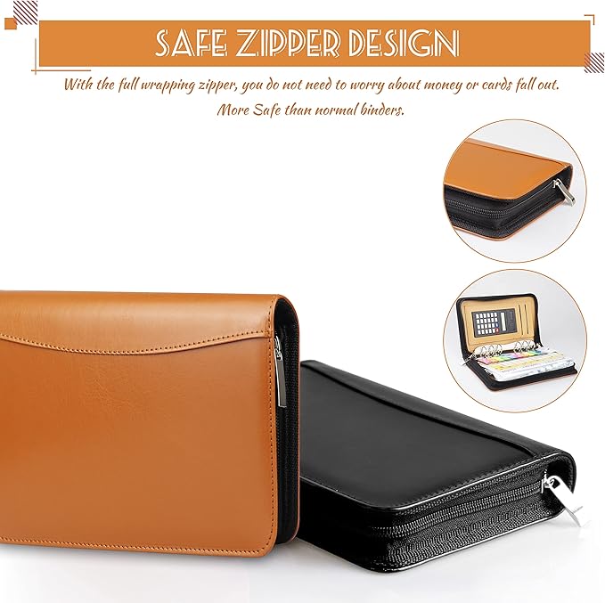 Budget Binder with Zipper Envelopes, Cash Envelopes for Budgeting, A6 PU Leather Budget Planner 2026 with Cash Envelopes Calculator, Bill Money Organizer for Cash Saving Budget System Wallet