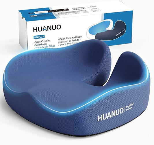HUANUO Ergonomic Seat Cushion for Office Chair, Extra Large Car Seat Cushion, Tailbone and Back Support, Cooling Gel Enhanced, 4-Zone Pressure Relief Chair Cushions for Office, Car, Wheelchair