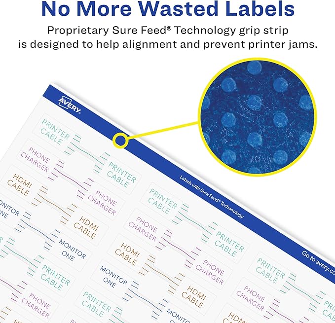 Avery Glossy White Barbell Labels, Sure Feed Technology, 0.5" x 2.5", 450 Glossy White Labels, Permanent Adhesive, Laser/Inkjet Printable