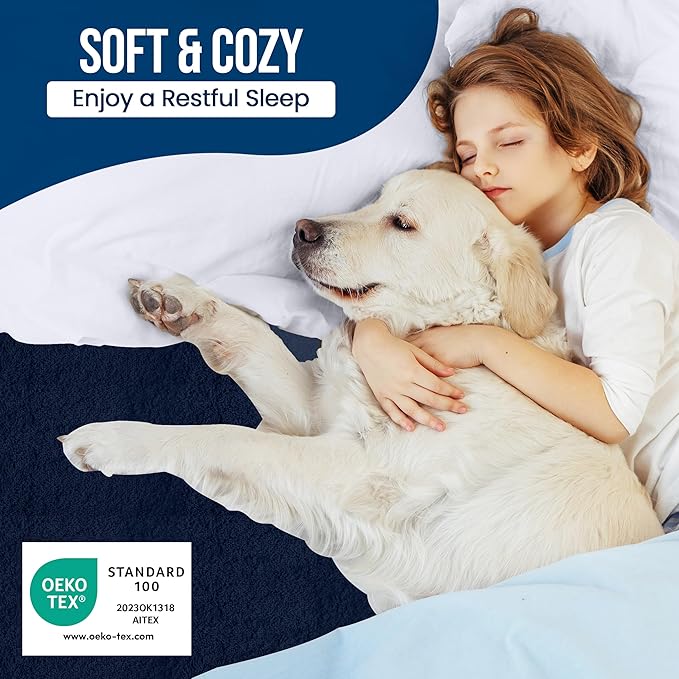 Utopia Bedding Waterproof Mattress Protector Queen Size, Premium 200 GSM Terry Mattress Cover, Soft & Breathable Bed Cover, Fitted Sheet Style with Stretchable Deep Pockets 17" (Navy Blue)