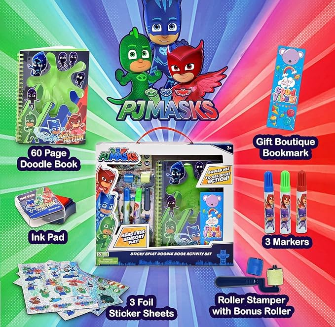 PJ Masks Drawing Diary Journal Art and Activity Set for Kids Mess Free Slime Art Coloring Sketch Book with Gift Boutique Bookmark Stickers Markers Roller Stamper and Ink Pad for Boys Girls Toddler
