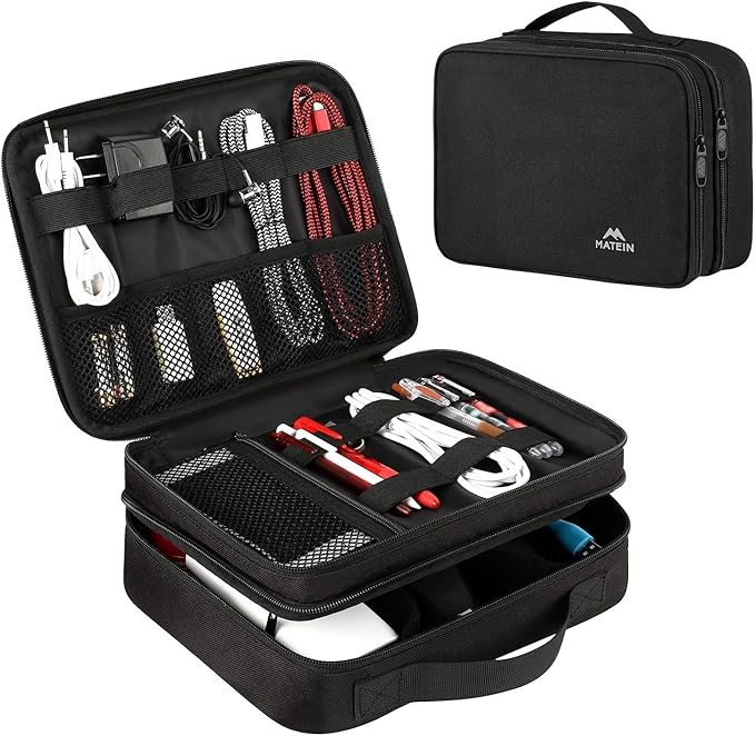 MATEIN Electronics Organizer Travel Case, Water Resistant Cable Organizer Bag for Travel Essentials, Gifts for Men, Storage Bag for Camera Accessories, Phone, Cord & Tablet, Black