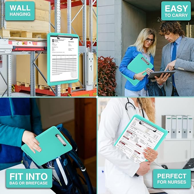 Sooez Clipboard with Storage, Plastic Storage Clipboards with Low Profile Clip, Nursing Clip Boards Foldable, Hanging Clipboard Case for Work, Teacher, Classroom Must Haves, Office School Supplies