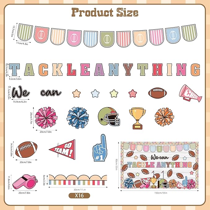 Spring Sports Football Bulletin Board Set Classroom Decorations We Can Tackle Anything Inspirational Bulletin Board Football Theme Cutouts for School Office Chalkboard Whiteboard Wall Window Decor