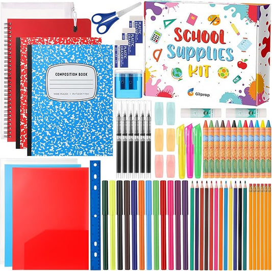 72 Pcs School Supplies Gift Box Set, Back to School Supplies Primary Middle College Bundle Essential Stuff Bulk Pen Notebook Colorful Stationery for Teacher Student Classroom