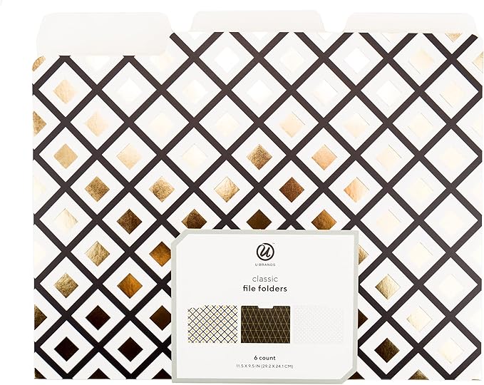 U Brands Fashion File Folders, 1/3-Cut Tabs in Assorted Positions, Letter Size, Office Supplies, 6 Count (Classic)