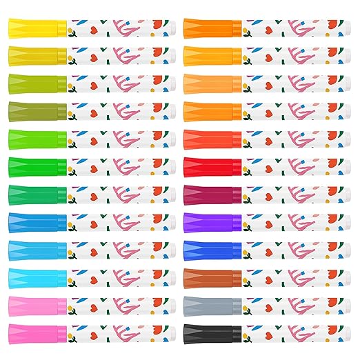 Amazon Basics Washable Markers for Kids, Fine Tip Assorted Colors, Non-Toxic Drawing and Coloring School Supplies Set, Pack of 24