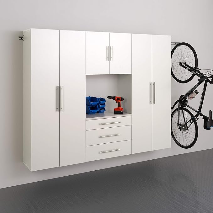 Prepac HangUps 30" Large Garage Cabinet, Bathroom Cabinet Wall Mount, Ideal for Garage, Kitchen and Laundry Organization 30" W x 72" H x 16" D, White