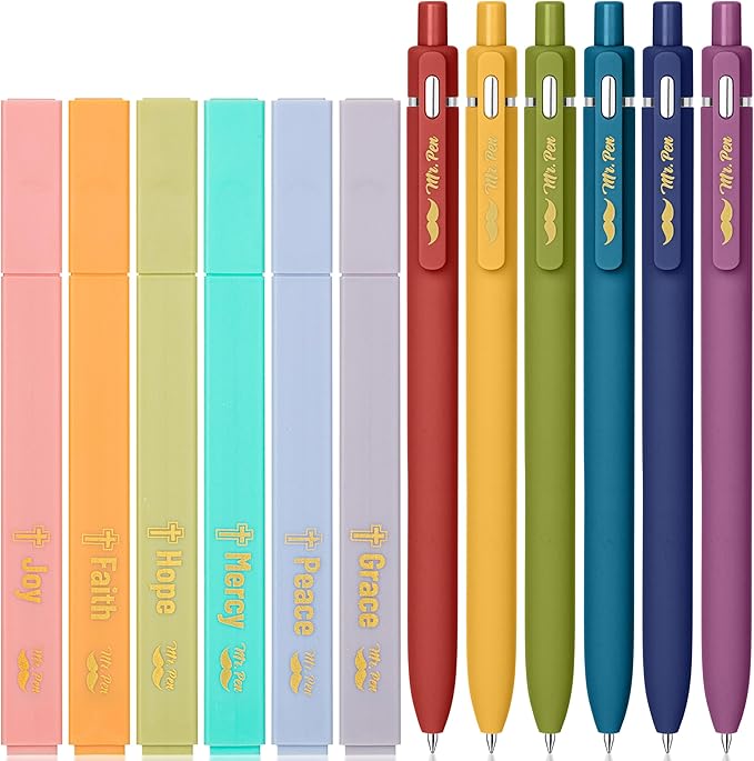 Mr. Pen- Aesthetic No Bleed Highlighters & Gel Pens, 12 Pack, Colorful Bible Highlighters No Bleed, Colorful Ink Aesthetic Gel Pens
