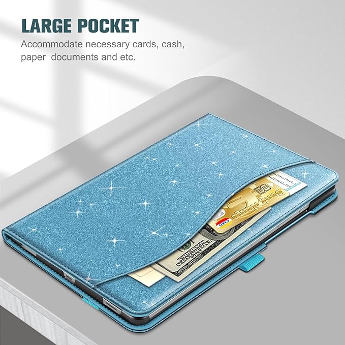 Fintie Case for Samsung Galaxy Tab S10 Lite/ S10 FE/ S9 FE 5G 10.9 Inch/Tab S9 11 Inch with S Pen Holder, Multi-Angle Viewing Protective Cover with Pocket, Auto Sleep/Wake, Glittering Blue