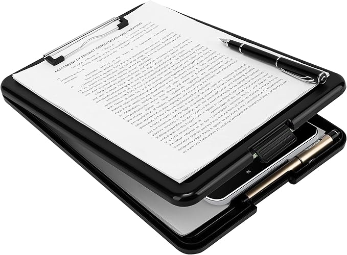 Amazon Basics Sturdy Plastic Storage Clipboard for School & Office Supplies, Lightweight, Black, 2-Pack