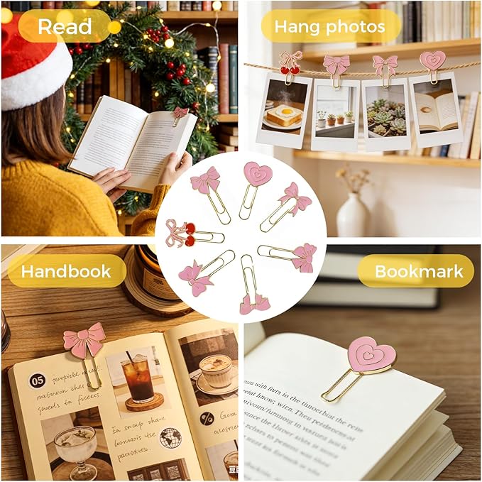 7 PCS Bow Paper Clips Metal Paperclip Large Size Paper Clip Cute Bookmark Colorful Office Supplies Present for Teacher & Students, for Office Home Supplies Gifts Wedding Decoration