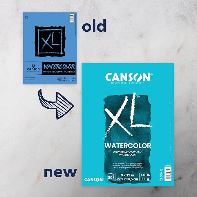 Canson XL Series Watercolor Cold Press Textured Paper Pad for Paint, Pencil, Ink, Charcoal, Pastel, and Acrylic, 140 lb. (300 GSM), Tape-Bound, 9" x 12", 30 Sheets/Pad, Pack of 3