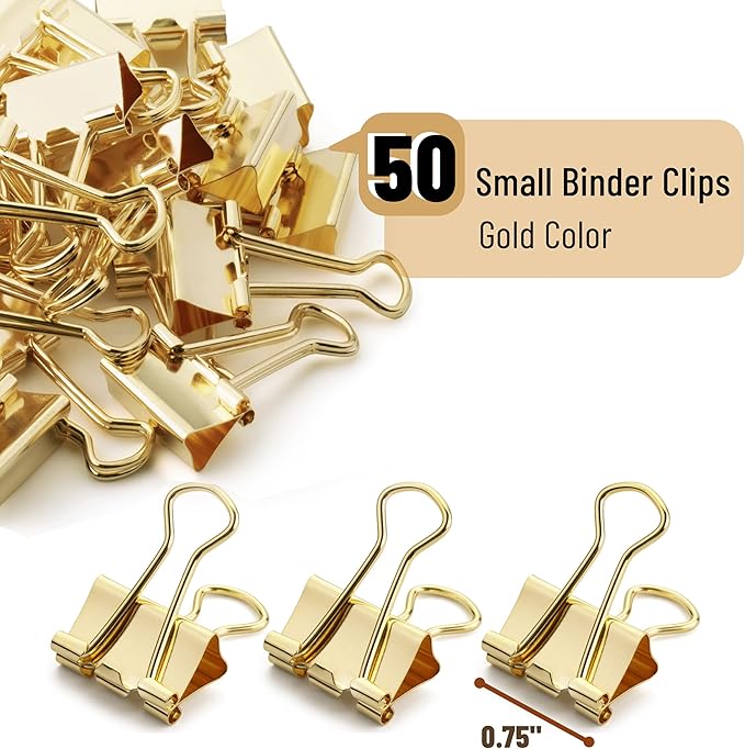 Mr. Pen- Small Binder Clips, 50 pcs, 0.75", Small Size, Gold Metal Binder Paper Clips, Paper Clamps for Office Supplies, Home, School, Business, Document Organizing