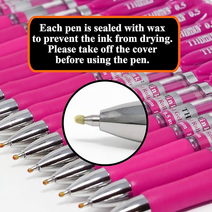 [24 Pens - Pink Ink] Think2 Retractable Gel Pens. (24 Pink) Fine Point (0.5mm) Rollerball Pens with Comfort Grip.