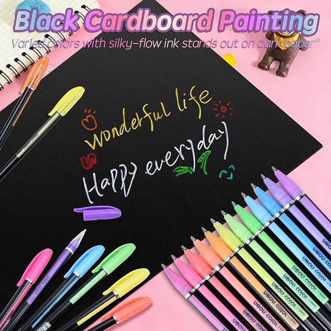 36 Colors Gel Pens Gel Pen Set for Adult Coloring, Metallic Glitter Pens & Gel Ink Pens for Journaling, Drawing, Cute Journal Pens Colored Gel Pens for Black Paper Writing