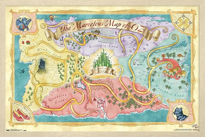 The Wizard Of Oz - Map Wall Poster, 22.4L" x 14.7W", Blonde Framed Version