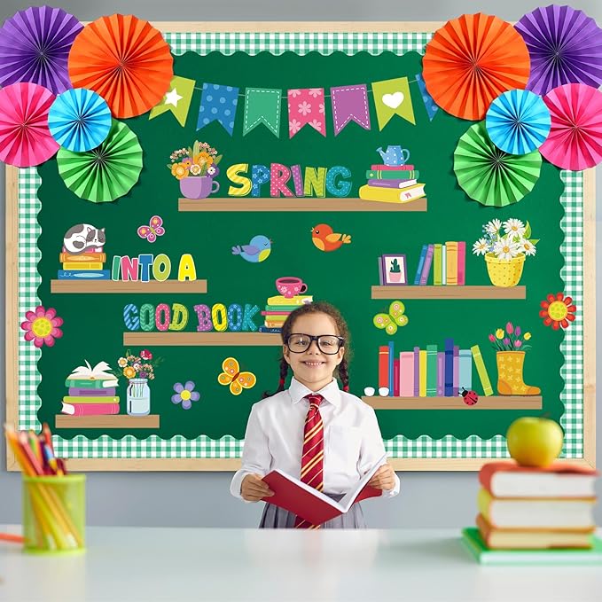 Containlol 3D Reading Bulletin Board Decorations Set for Classroom Book Shelf Butterfly Flower Read Bulletin Board Borders Paper Cutouts Back to Preschool Library Chalkboard Wall Office Decor Supplies