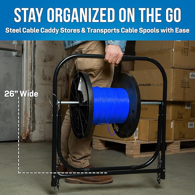 Jonard Tools CC-2726 26" Wide Steel Cable Caddy for Large Wire Reels and Cable Spools 22” x 20”, 100 Lb. Capacity