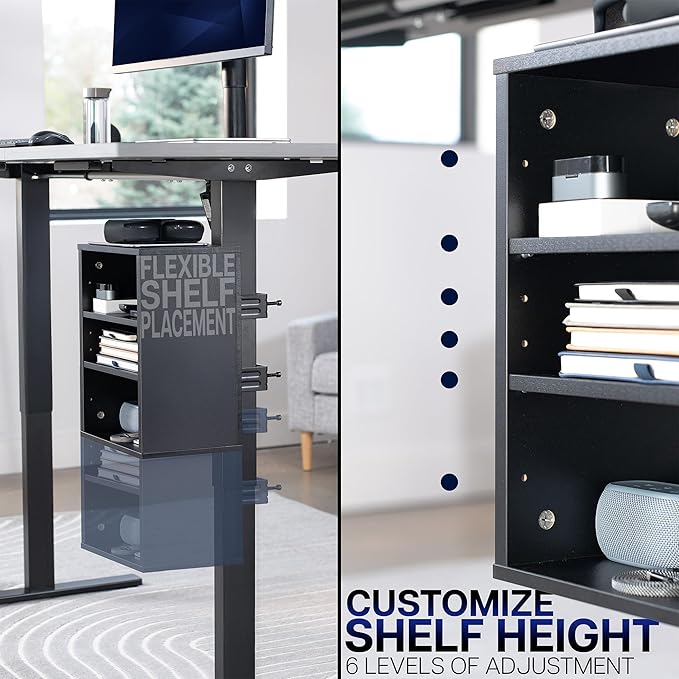 VIVO Clamp-on Under Desk Shelving Unit, Office Accessory Holder for Supplies, Gaming Devices, and More, Multi-Level Storage Shelves, Workstation Organizer, Black, DESK-SHELF3CL