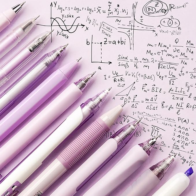 Four Candies Lavender Series Gel Pens, Black & Purple Ink Writing Pens with 0.5 mm Smooth Fine Point, School Office Stationery Supplies Desk Accessories Gifts for Women, Set of 12