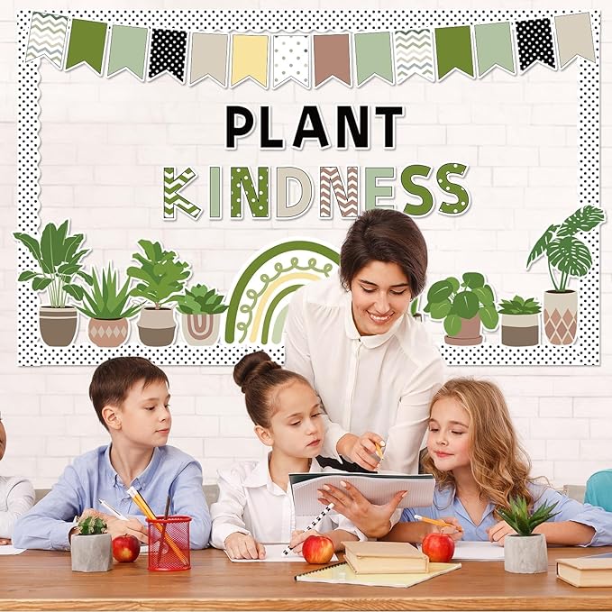 ZOiiWA 98 Pcs Spring Greenery Bulletin Board Decorations Plant Kindness Bulletin Board Set Greenery Classroom Decoration Colorful Greenery Rainbow Cutouts for School Home Office Wall Decor
