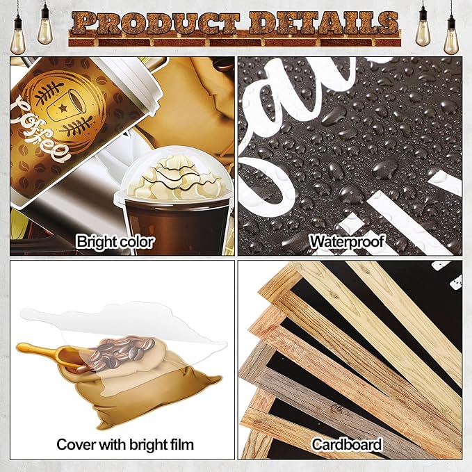 Qilery Coffee Motivational Bulletin Board Set Industrial Inspirational Welcome Classroom Decoration Positive Bulletin Board Cutout Classroom Decoration for Back to School Educational Material