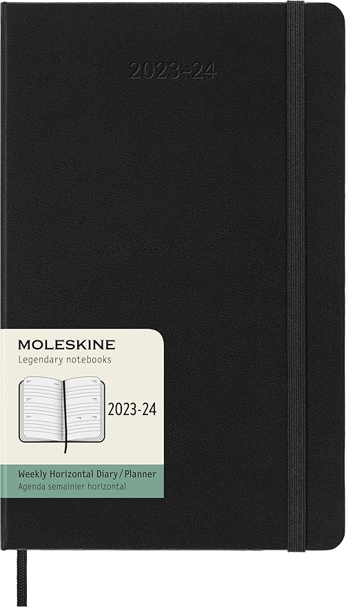 Moleskine 2023-2024 Weekly Horizontal Planner, 18M, Large, Black, Hard Cover (5 x 8.25)