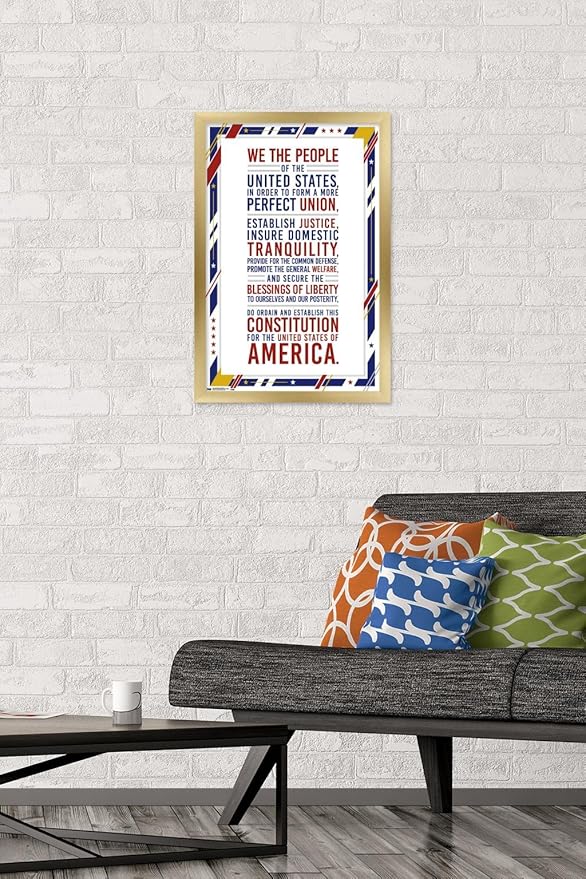 Trends International The United States Of America - Constitution Preamble Wall Poster, 14.725" x 22.375", Gold Framed Version