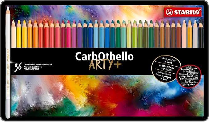STABILO Chalk-Pastel Artist Colored Pencil CarbOthello ARTY, Tin Set of 36, Watercolor Effects, Sketching, Drawing, Coloring