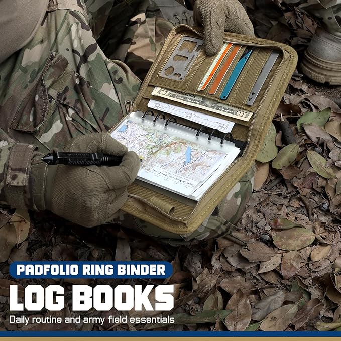 WYNEX Tactical Notebook Padfolio Ring Binder - Refillable 6-Ring A6 Binder, Zip Hardcover Notebook with 45 Pages, Water-Resistant Notebook Cover for Planners, College, Office, Field, Gift