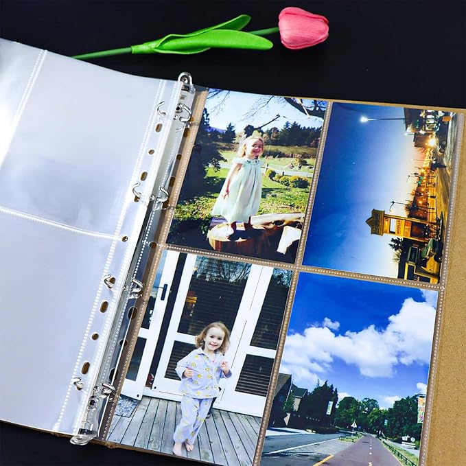 Mogoostry A4 Clear Sheet Protectors 4 Pocket Binder Sleeves 20 Sheets 11 Holes Top Open Photo Album Sleeves Photocard Collection Page Protector