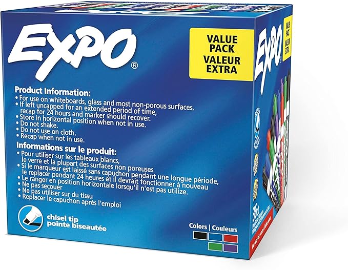EXPO Dry Erase Markers,Low Odor Ink,Assorted Colors,Chisel Tip,36 Count (Pack of 6)