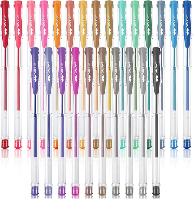 Mr. Pen- Metallic Gel Pens, 25 Unique Metallic Colors, Gel Pens for Adult Coloring Book