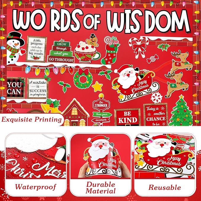 57 Pcs Christmas Bulletin Board Set Inspirational Bulletin Board Decoration Positive Cutout Classroom Decoration for School Office Home Teacher Classroom Wall Supplies