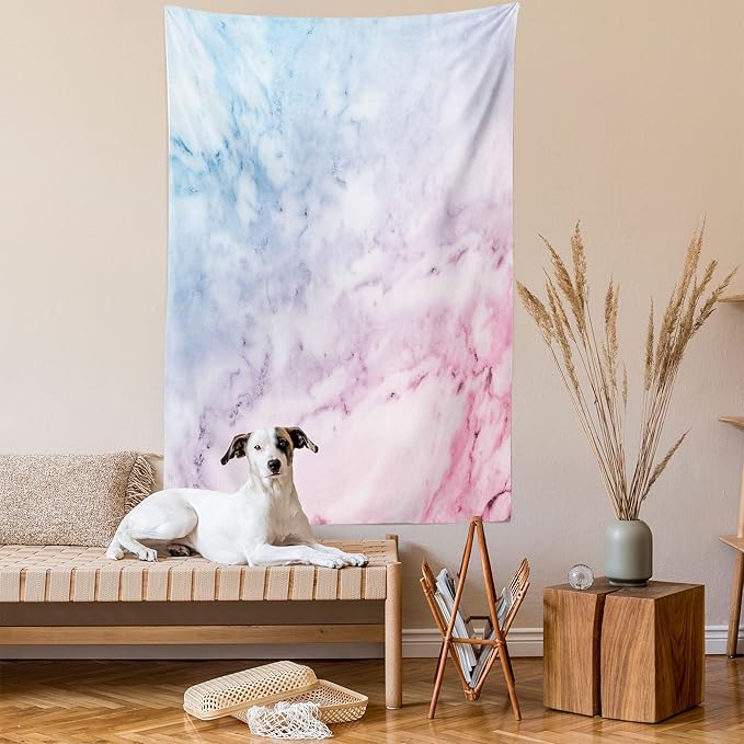 Ambesonne Marble Print Tapestry Twin Size, Pastel Toned Cloudy Crack Lines Stained Antique Shabby Design, Wall Hanging Bedspread Bed Cover Wall Decor, 68" X 88", Pink
