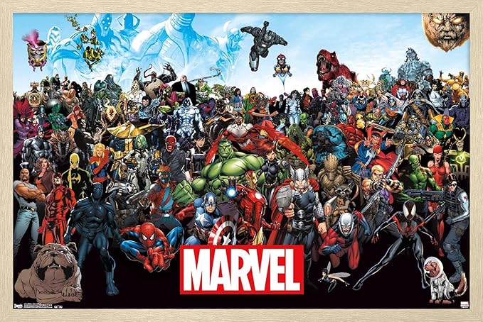 Marvel Comics The Marvel Lineup Wall Poster, 22.4L" x 14.7W", Blonde Framed Version