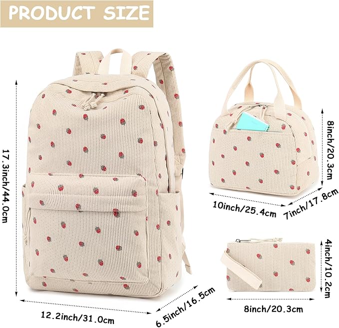 Bluboon School Backpack Set Girls Womens Laptop Bookbag Casual Daypack Fits 15 inch Laptop with Lunch Tote Bag and Pencil Bag