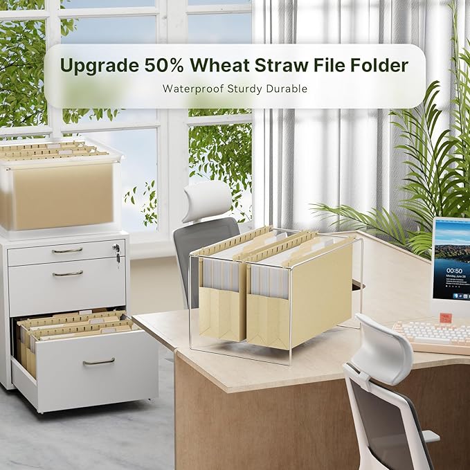 XINGIA Wheat Straw Reinforced Hanging File Folders Legal Size,4 Inch Expansion File Organizer,6 Pack Extra Capacity File Cabinet Folders for Bulky Files,Medical Charts,Filing Folders Hanging with Tabs