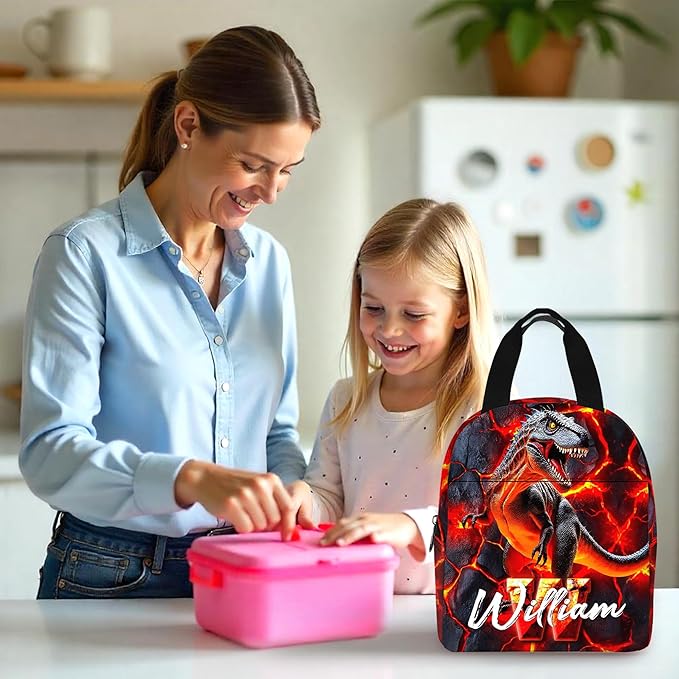 Custom Dinosaur Backpack for Boys Back to School Kids Backpacks with Lunch Box Personalized Name Bookbag for Elementary Middle School