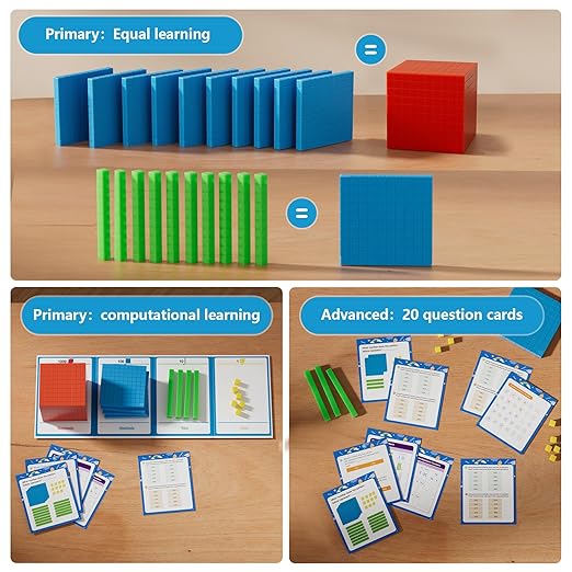 Base Ten Blocks with Place Value Chart 12 Boxes - Math Manipulatives for Kids.Counting Blocks for Math to Help Educate Kindergarten Teachers