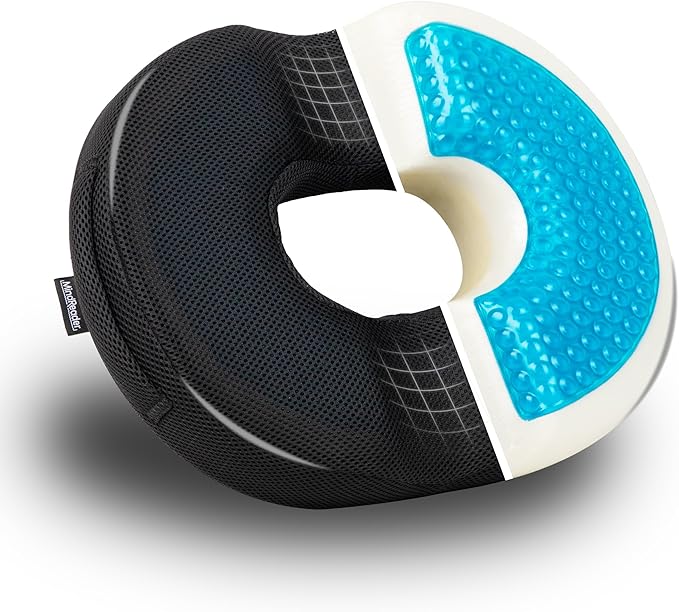 Mind Reader Air-Cloud Gel Donut Pillow, Ergonomic Memory Foam Seat Cushion with Cooling Core, Tailbone, Hemorrhoid, Pregnancy Relief, Black