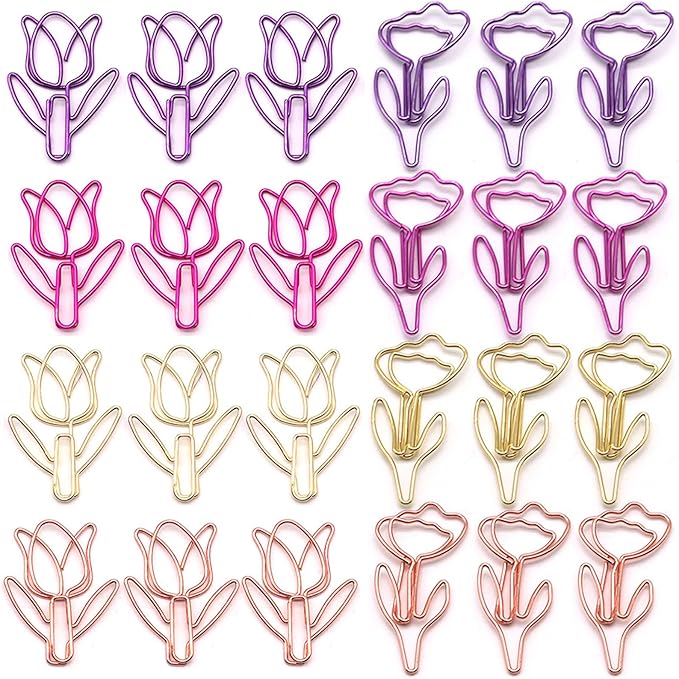 80 Pcs Cute Flower Paper Clips Set, Floral Paper Clips for Office Supplies Organization (Flower Shape 1)
