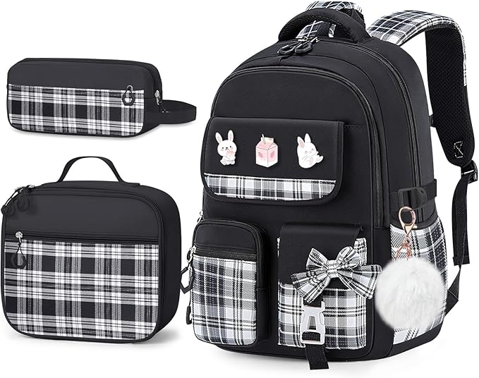 School Backpacks for Girl - 5PCS Cute Girls Backpack with Lunch Box Set for Kids Teens Elementary Middle School,18" Large Capacity Bookbag with Multiple Pockets,Perfect for Travel and School
