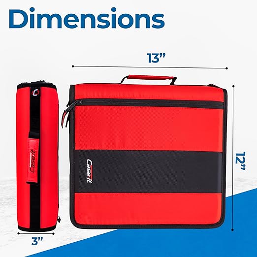 Case-it Classic Zipper Binder | 2-Inch O-Rings, 350 Sheet Capacity, Multiple Storage Pockets & Shoulder Strap | School & Office Organizer | D-251 Fire Engine Red | 6 Pack