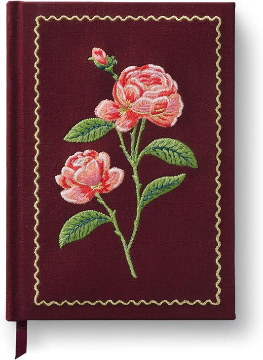 RIFLE PAPER CO. Roses Embroidered Journal | 240 Ruled Pages, Cloth Cover with Floral Embroidery & Grosgrain Ribbon Bookmark, Lay-Flat Binding, 8" L x 5.75" W