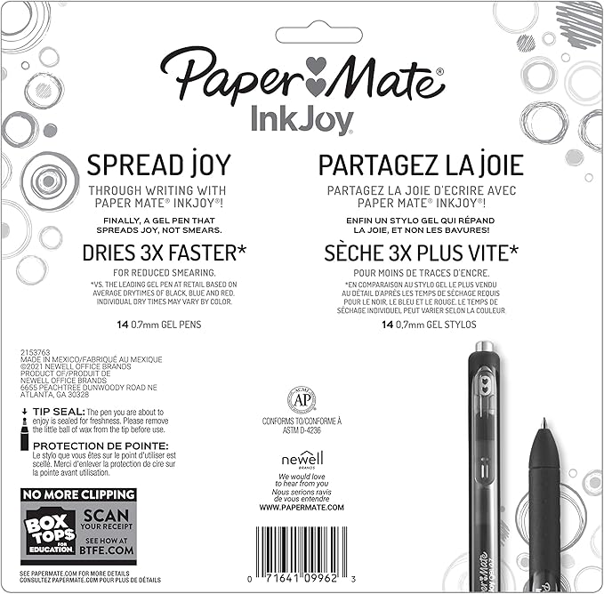 Paper Mate Colorful Gel Pens - InkJoy Gel Pens Assorted Medium Point (0.7). Perfect for Vibrant Colored Writing and Sketching InkJoy 42 Count, Pack of 3
