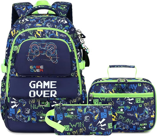 Makukke Kids Backpack for School Boys, 15.6" Gamer Backpack with Lunch Box & Pencil Case, Bookbag For Elementary, Middle School