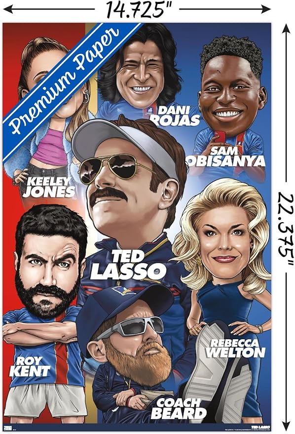 Ted Lasso - Character Grid Wall Poster, 22.4L" x 14.7W", Premium Poster & Mount Bundle